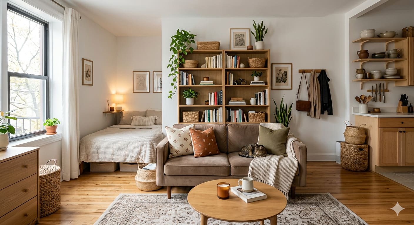 How to Make a Studio Apartment Feel Cozy, Organized, and Not Cramped